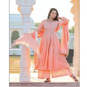 Peach Kali Suit Set With Gota Embroidery